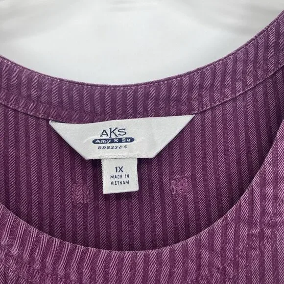 Vintage Amy K Su Tank Dress 1X Maxi Ribbed Pinafore Jumper Boho Travel - Picture 7 of 15